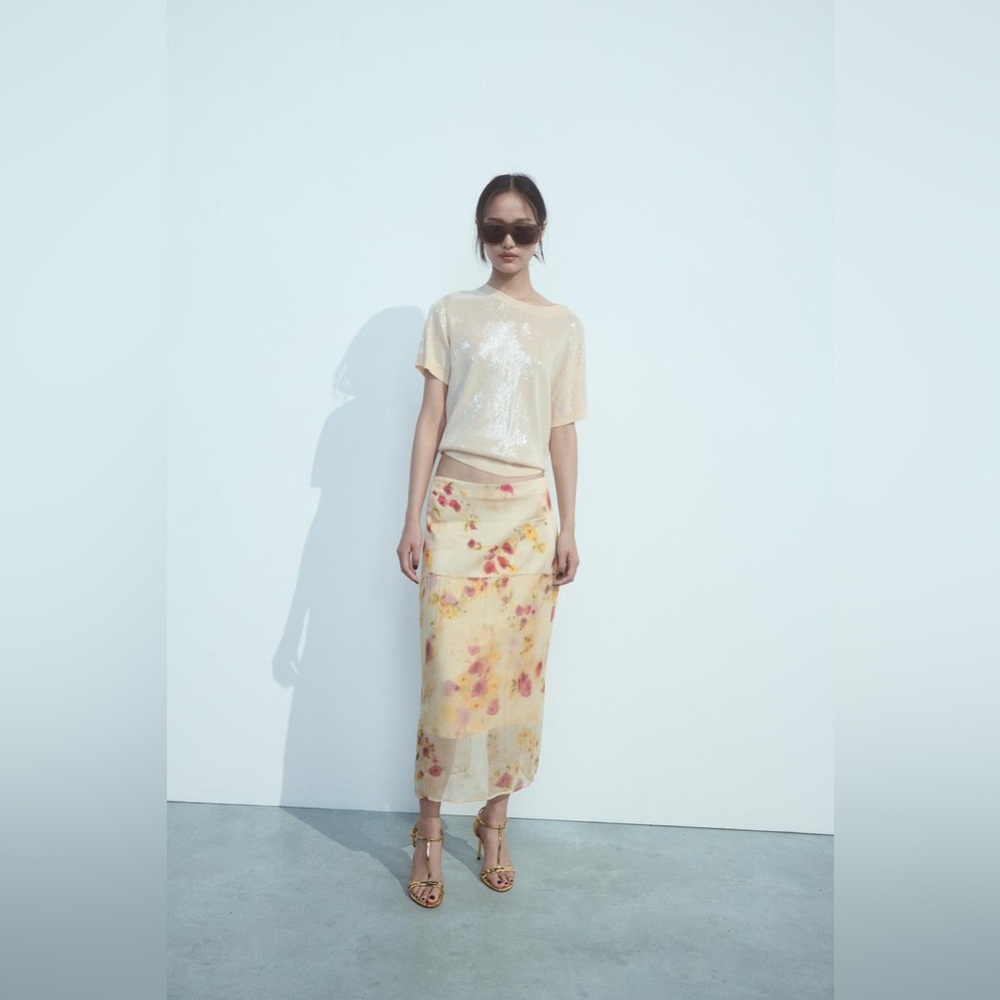 ZARA Floral Midi Skirt